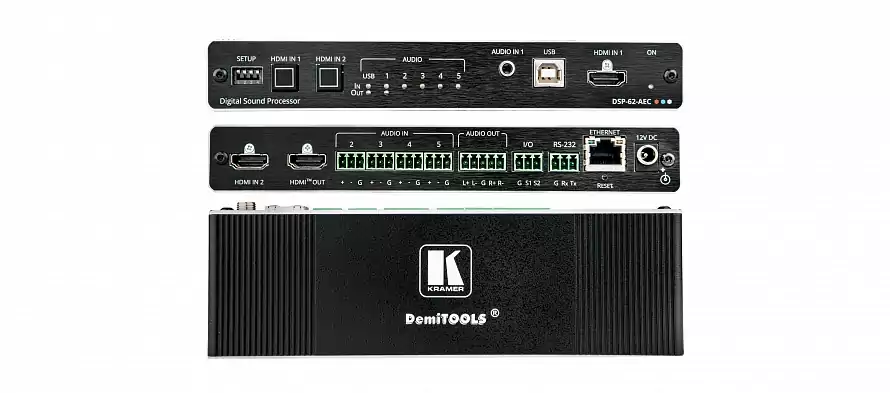 Процессор цифровой обработки звука со встроенным микшером и коммутатором аудиосигналов DSP-62-AEC
Процессор цифровой обработки звука со встроенным микшером и коммутатором аудиосигналов DSP-62-AEC
